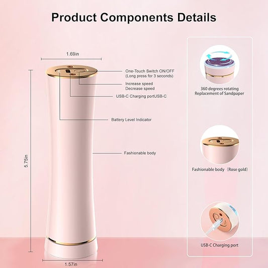 2026 Upgraded Electric Foot Callus Remover, 3-Speed Ergonomic Rechargeable Pedicure Tool for Dry Skin, Cracked Heels, Dead Skin & Calluses, 20 Disposable Sandpaper Discs - Pink