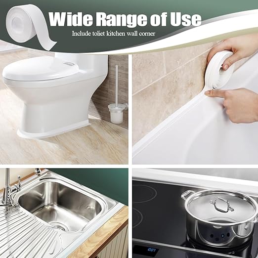 Caulk Tape - 3 Roll Waterproof Bathroom Caulking Tape for Shower, Toilet Edge Protector Bathtub, Sink | Self-Adhesive PVC Caulk Strip Sealant with Tool | Bathroom Decor & Accessories(1.5" x 10.5Ft