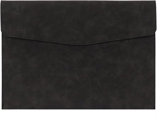 PU Leather Document File Folder,Thin A4 Folder Envelope File Organizer Storage Bag, Receipt Contract Case with Magnetic Closure (Black)
