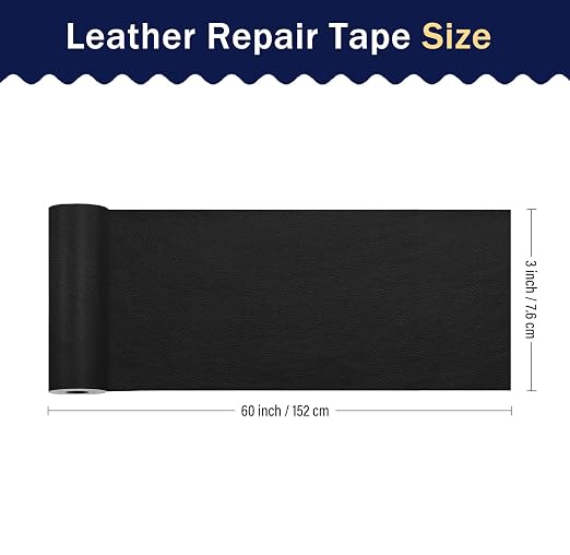 Self Adhesive Leather Repair Tape Kit- Leather Repair Patch for Furniture， Vinyl Repair Patch, Ideal for Car Seats Couch Sofa Office Chair, （3x60 Inch, Black）