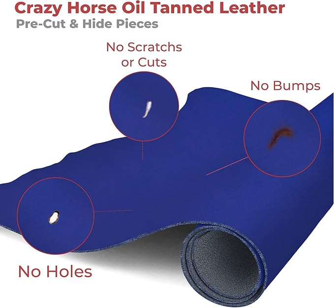 ELW Crazy Horse Leather 5-6 OZ (2-2.4mm) | Blue | Pre-Cut 12"x24" | Full Grain Cowhide Handmade Leather for DIY, Crafts, Sheaths, Sewing, Workshop