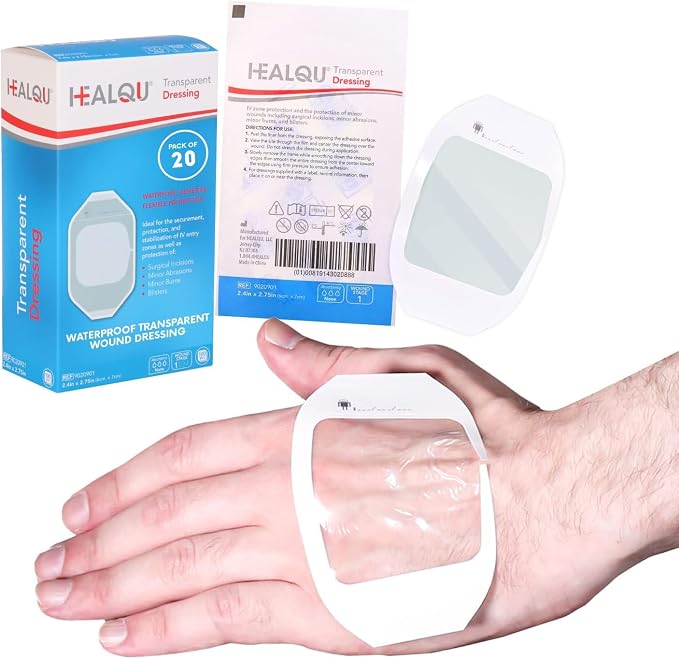 Transparent Film Dressing - 2.3" x 2.7" (20 Pack) - Waterproof Adhesive Wound Bandages for Post-Surgical Shower, IV Shield, Tattoo Aftercare, Clear Breathable Dressing Patches by HEALQU
