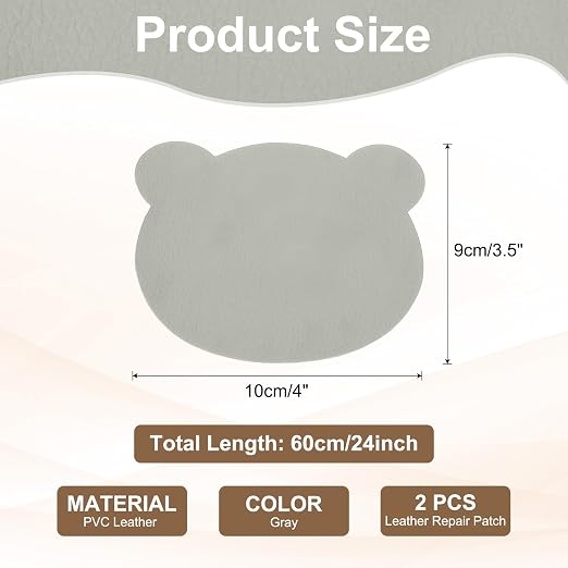 PATIKIL Leather Repair Patch, 2 Pcs 4 x 3.5 Inch Self-Adhesive Vinyl Patch Furniture Tape Repair Kit for Sofas Couches Stools Chairs Cabinets Bags, Gray