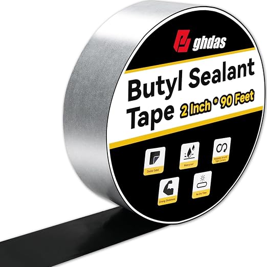 Bghdas - 1 Pack Butyl Sealant Tape 2" X 90' - Double Sided - Black Vapor Barrier Butyl Tape for Wall of Crawl Space, Rv Windows, Deck Boat, Crawlspace (Waterproof, Weatherproof)