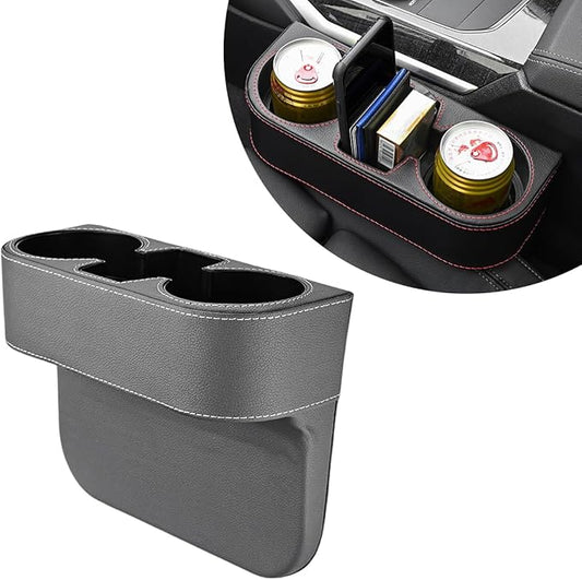 DXNQ Car Cup Holder Gap Filler Organizer, Multifunctional Auto Front Console Gap Filler with Cup Holder, Leather Extra Cup Holder Storage Box for Car Truck SUV, Car Accessories (Gray)