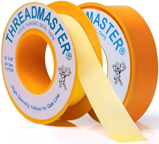 TAPEWELL Yellow Gas Teflon Tape, Pipe Thread Sealant, 260" Length 1/2" Width, for Propane, Natural Gas, & More, Pack of 2 (2)