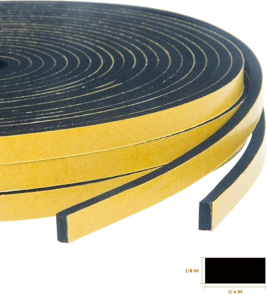 Adhesive Foam Tape 3-Pack, 1/4 Inch Wide X 1/8 Inch Thick, High Density Weather Stripping for Doors & Windows, Seal Strip with Sliding Door Design, 59 Feet Total (19.7ft x 3 Rolls)