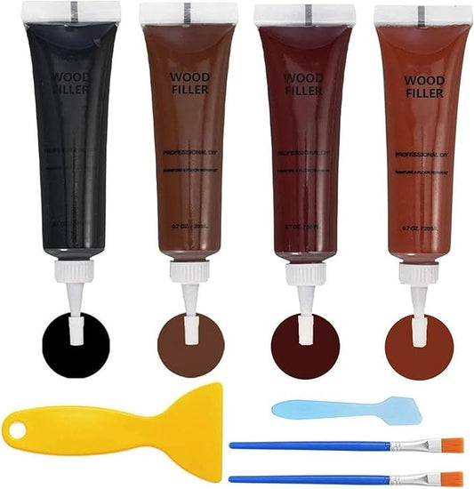 Dark Wood Furniture Repair Kit, 4-Color Wood Scratch Repair Filler for Tables, Floors, Cabinets – Repairs Cracks, Chips, Discoloration with Long-Lasting Results