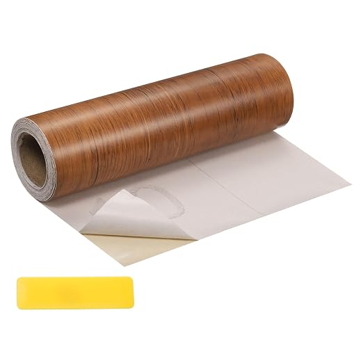 uxcell Wood Tape, 6 Inch x 16ft Self-Adhesive Wood Grain Repair Tape Patch with Plastic Scraper for Baseboards, Doors, Windows, Floor Repair and Furniture Renovation, Dark Brown