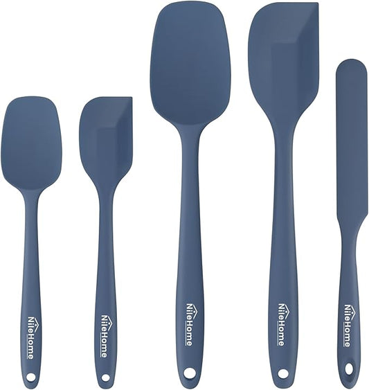 NileHome Silicone Spatula Set, 5 Pieces Food Grade Kitchen Utensils with Silicone Brush Heat Resistant BPA-free Rubber Spatula for Scraping, Baking, Cooking, Mixing—Haze blue