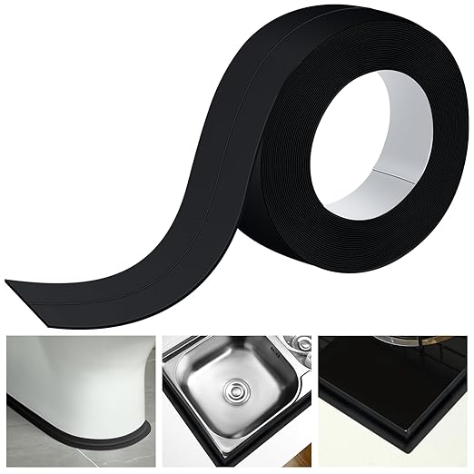 Frienda Black Caulk Tape 10.5' x 1.5'' Waterproof Self Adhesive Caulk Strip Bathtub Sealant Tape Sealing Strip Oil Proof Bathroom Sealant for Kitchen Floor Wall Edge Protector(PE)