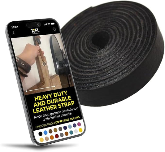 Leather Strap for Crafts & Jewelry | 72 Long × 5/8" Wide × 1/8" Thick (7-8oz) | Genuine Leather Strips for Crafts, Projects or Repairs - Black | 2-Pack