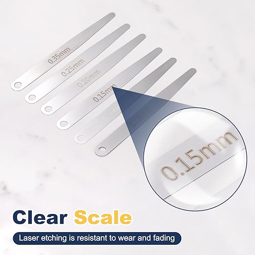 HARFINGTON 4pcs Metric Thickness Feeler Gauge 0.07mm Single Blade Oval Feeler Gauge 304 Stainless Steel Gap Measuring Tool for Repair Valve Guitar Spark Plug