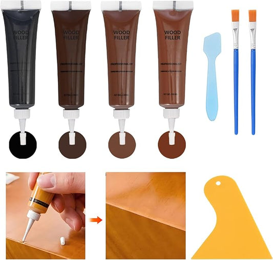 Dark Walnut Wood Filler Kit,4 Color Woods Repair Kit,Scratch Cover for Dark Woods, Repair Cracks, Stains,Hole for Laminate Floor Door Table Cabinet, Restore a Finish for Wood Black,Walnut