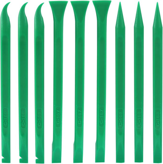 Plastic Scraper Tool 9 Pieces Non-Scratch Cleaning Kit for Tight Spaces, Remove Stickers Labels Oil Stains Food Dirt(Green)