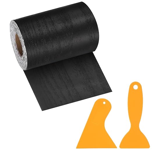 PATIKIL Wood Grain Repair Tape, 3" x 33' Self Adhesive Realistic Wood Tape with Scraper Durable Repair Patch for Furniture Floor Window Door Table DIY Home Decor, Black Wood Grain