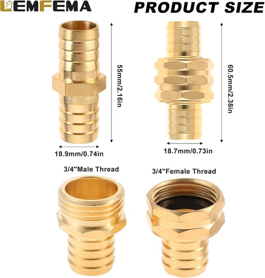 4 Sets 3/4 Inch Garden Hose Connector Solid Brass Repair Kit, Water Hose Mender Female and Male Water Hose Connector with Tape, Stainless Steel Clamp and Rubber Gasket