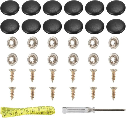 Set of 12 Black Leather Snap Upholstery Buttons Fit for Tufting Furniture Bed Sofa Chair, Car Seat RV Roof Headliner Interior Cloth Fixing with Installation Tool