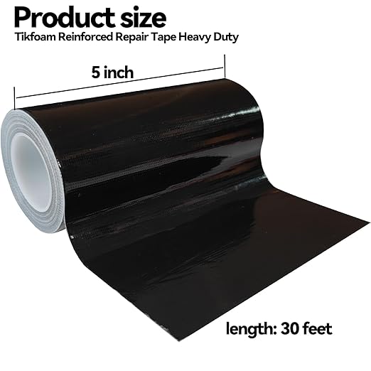 Tikfoam RV Awning Repair Tape for Tarp, Boat Covers,Tent, Sail Tape, Duct, Tear Repair Patch Kit, Waterproof, 5 Inch Wide 30FT Long, Reinforced Black