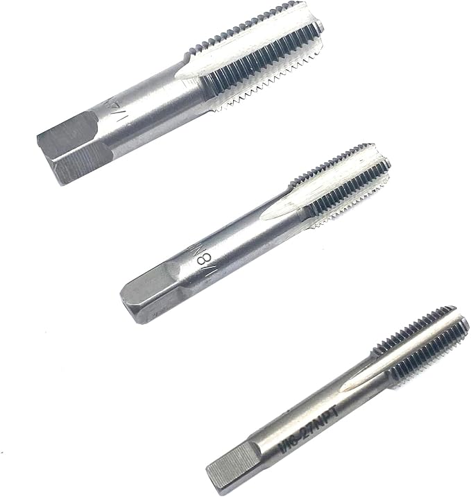 1/16",1/8",1/4" NPT Pipe Tap Set,3Pcs Carbon Steel Pipe Taps Cutting Tools Great for Various Mechanics DIY Thread Cutting and Cleaning