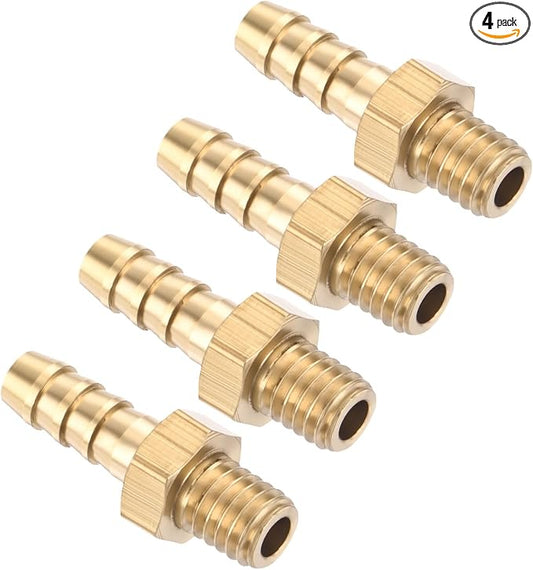 Pack of 4 Brass Hose Barb Fittings Adapter Connector 4mm Hose Barb to M5x0.8 Male Fittings for Home Machines, Massage Bathtubs, and Irrigation Systems