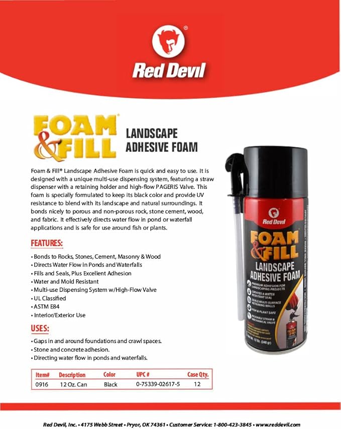 Red Devil 0916 Spray Foam & Fill Landscape Adhesive Foam, Gap Filler, 12 oz, Black, 1 Pack