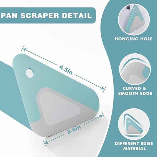 Food Scraper, 2-in-1 Pot and Pan Dish Scraper, Nylon and Silicone, Kitchen Scraper Tools for Cast Iron Skillets, Cookware, Dishes, Pans and Pots, Heat Resistant, Set of 3 - Blue