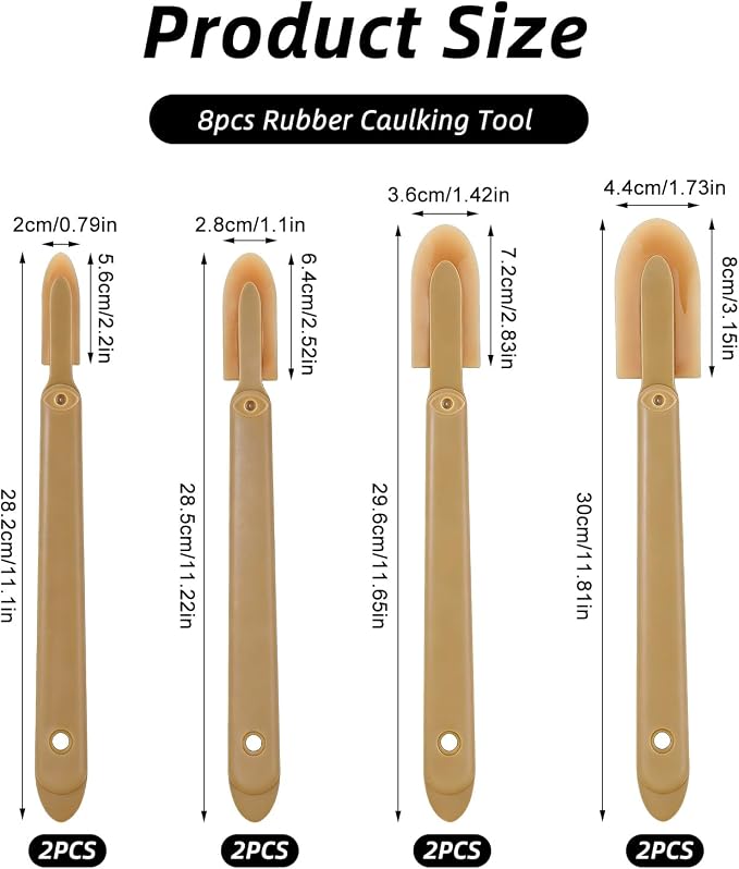 8 Pcs Rubber Caulking Tool Set,4 Sizes Reusable Spatula Spreader,Caulk Finishing Smoothing Applicator for Tiles,Bathroom,Kitchen,Floors