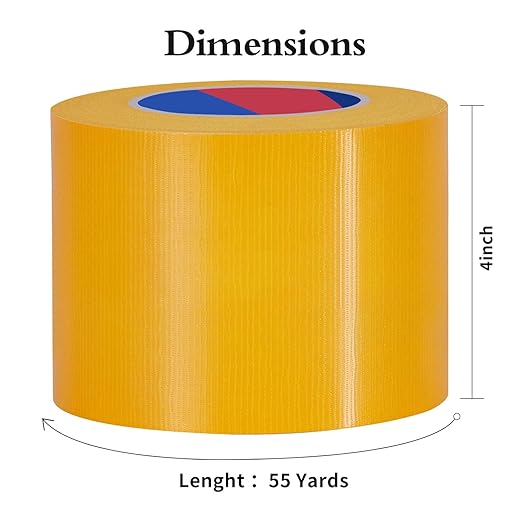 Yellow Heavy Duty Duct Tape, 4 Inch x 55 Yards, Industrial Grade Waterproof & UV Resistant, Strong Adhesive for Indoor Outdoor Repairs, Crafts, Home Improvement and DIY Projects