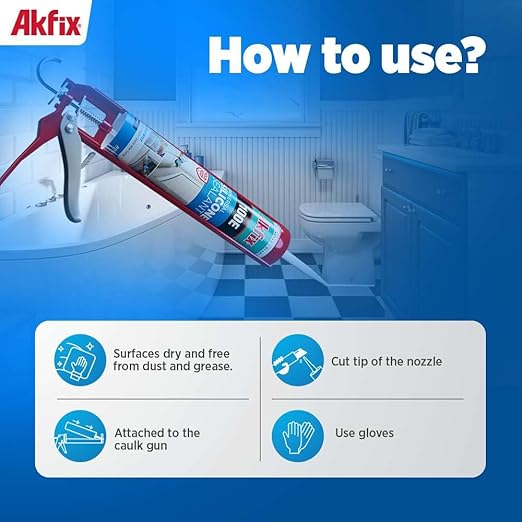 Akfix 100E RTV Black Silicone Caulk (24x10.1 fl.oz.) - 100% Waterproof Silicone Sealant for Kitchen and Bathroom, Shower, Toilet, Sink, Window and Door, UV Resistant, Flexible | Black, 24 Pack
