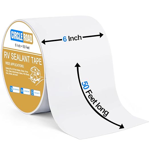 CircleRoad RV Roof Tape White, 6 Inch X 50 Feet RV Repair Sealant Tape, Stop Camper Roof Leaks, UV-Resistant, Weatherproof and Reliable for Camper, Trailer, Boat (6In-50FT)