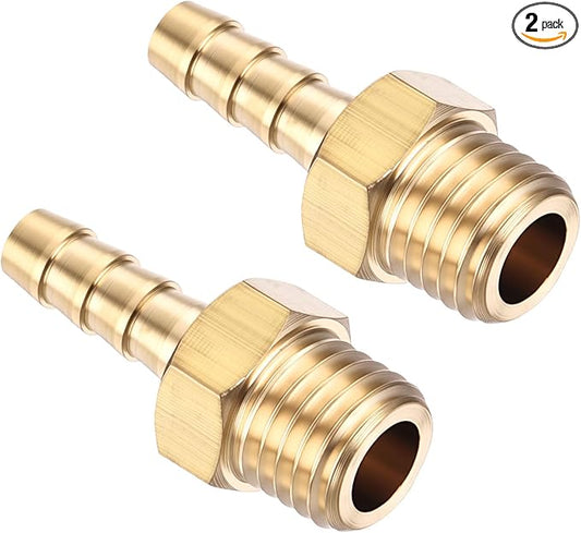 Pack of 2 Brass Hose Barb Fittings Adapter Connector 4mm Hose Barb to M8x1 Male Fittings for Home Machines, Massage Bathtubs, and Irrigation Systems