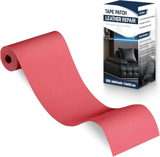 Zenyao Leather Repair Patch Tape - Self Adhesive Leather Repair Kit for Car Seat Furniture, Heavy Duty Vinyl Repair Patch for Couch Sofa, Waterproof Fix for Tears, 3x60 Inch Roll, Hot Pink