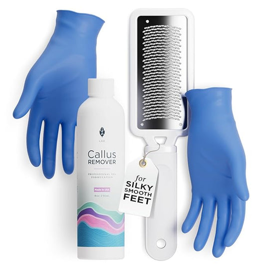 Lee Beauty 8oz Professional Gel Callus Remover for Feet - Original Fast-Acting Formula and Rasp Foot File Kit, Extra Strength for Cracked Heels & Dead Skin (Pack of 1)