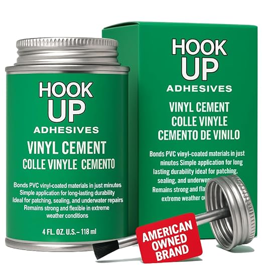 HOOK UP Vinyl Cement – Waterproof Pool Liner Repair Glue for Vinyl & PVC, Fast-Drying Flexible Contact Cement for Inflatables, Air Mattresses, Boats, Tarps, Hot Tubs & Pool Patch Repairs (4 oz)