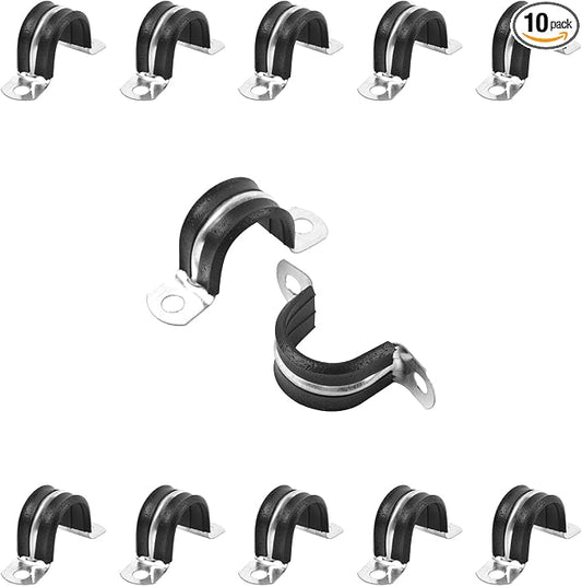 3/4 Inch Reinforced Rigid Pipe Strap, 2 Holes U Bracket Cable Clamp Hanger, Rubber Cushioned Insulated Clamp, Conduits Strap Clamps for Pipe Fixing on Various Surfaces, 10 PCS(20mm)