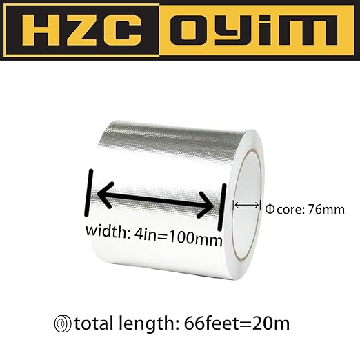 Reinforced Aluminum Fiberglass Tape 4in x 66ft High Temperature Resistant Tape Suitable for Car Exhaust Pipe/Air Conditioning Pipe/HVAC