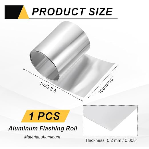 uxcell Aluminum Flashing Roll, 6in x 3.3ft Metal Roof Panels 0.2mm Waterproof Aluminum Sheet Roll for House Repair, Roof Flashing, Sealing Windows Doors, DIY Projects