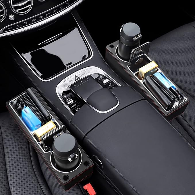 PU Leather Car Seat Gap Filler,Universal Car Seat Organizer Multifunctional Car Cup Holder Gap Filler Storage Box Console Side Pocket Car Organizer for Phones Sunglasses,Ordinary Style,Brown