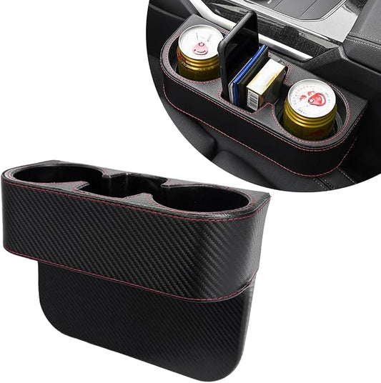DXNQ Car Cup Holder Gap Filler Organizer, Multifunctional Auto Front Console Gap Filler with Cup Holder, Leather Extra Cup Holder Storage Box for Car Truck SUV, Car Accessories (Carbon Fiber)