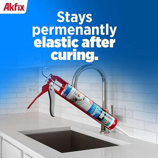 Akfix 100E RTV Black Silicone Caulk (12x10.1 fl.oz.) - 100% Waterproof Silicone Sealant for Kitchen and Bathroom, Shower, Toilet, Sink, Window and Door, UV Resistant, Flexible | Black, 12 Pack