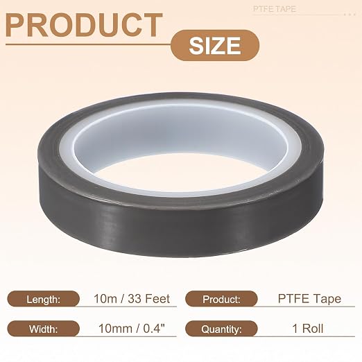 PATIKIL 0.4" x 33ft Heat Resistant Tape, High Temperature Tape PTFE Adhesive High Heat Tape Waterproof Smooth Surface for Vacuum Sealer Machine Insulation Protection, 0.06mm Thick, 1PCS
