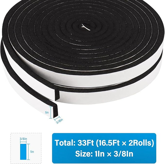 DGSL Foam Insulation Tape, 1In x 3/8In x 33Ft Weather Stripping Door Seal Strip for Doors and Windows,Sliding Door, Soundproofing Door Seal,Weatherstrip,Air Conditioning Seal Strip