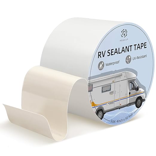 RV Roof Repair White Tape, 4 Inch X 50 Feet, RV Repair Seal Tape for Camper Roof Repair, Trailer Roof Sealant, Stop Camper Roof Leaks, UV-Resistant, Weatherproof, White