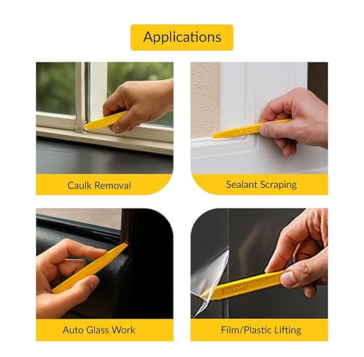 Brixwell Chisel End Stick Tool, Plastic Construction, Yellow Finish, 7-7/8" Length, 5/8" Width, Non-Scratch Tool for Caulking, Sealant, Window Channels, Gaskets, Glazing, and Painting Applications