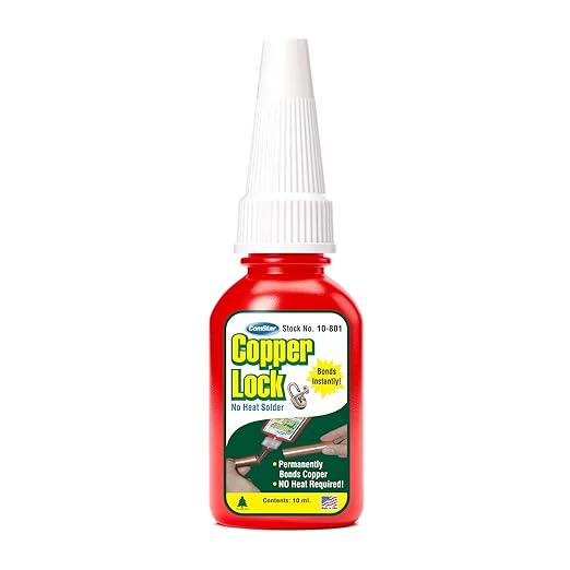 Copper Lock 10 ml, No Heat Liquid Solder for Copper, Brass & Yellow Metals, Instant Leak Proof Seal up to 500 PSI, -60°F to +300°F, Bonding Solution for Plumbing & HVAC (10-801)