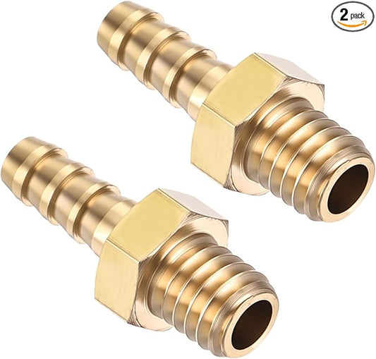 Pack of 2 Brass Hose Barb Fittings Adapter Connector 4mm Hose Barb to M6x1 Male Fittings for Home Machines, Massage Bathtubs, and Irrigation Systems