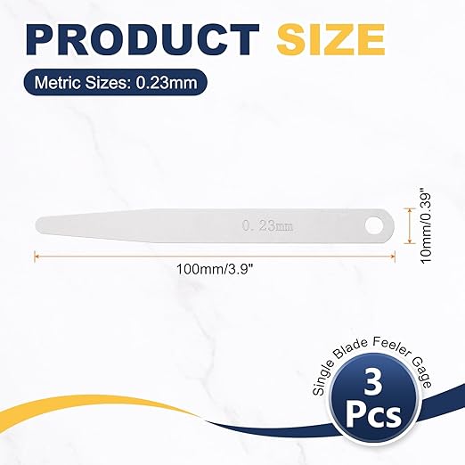 HARFINGTON 3pcs Metric Thickness Feeler Gauge 0.23mm Single Blade Oval Feeler Gauge 3CR-13 Stainless Steel Gap Measuring Tool for Repair Valve Guitar Spark Plug