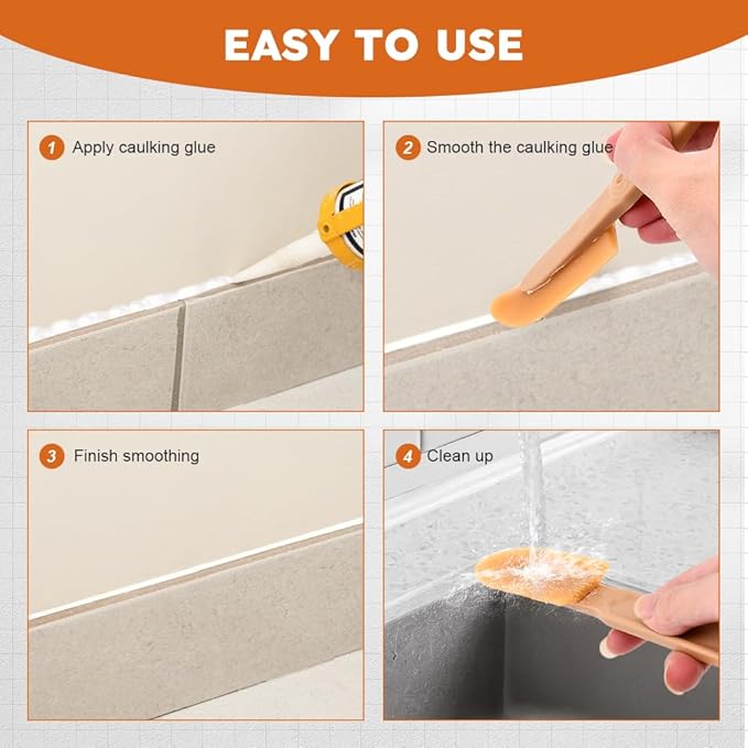 8Pcs Rubber Caulking Tool 4 Size Set, Reusable Sealant Spatula Spreader, Caulk Finishing Tool Grout sealer Applicator for Toilet Brick Skirting Kitchen Bathroom(Brown)