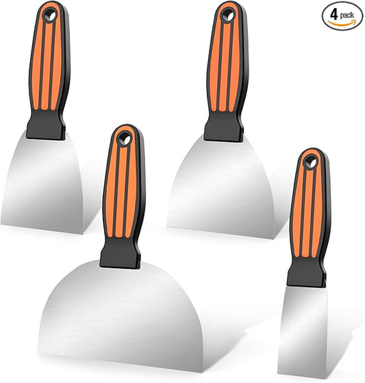 Fishark Putty Knife Set, 4 Pcs Stainless Steel Spackle Knives in 2”, 3”, 4”, 6”, Multi-Purpose Tools for Drywall Repair, Paint Scraping, Taping, Wallpaper Removal, Putty, Plaster & Adhesive